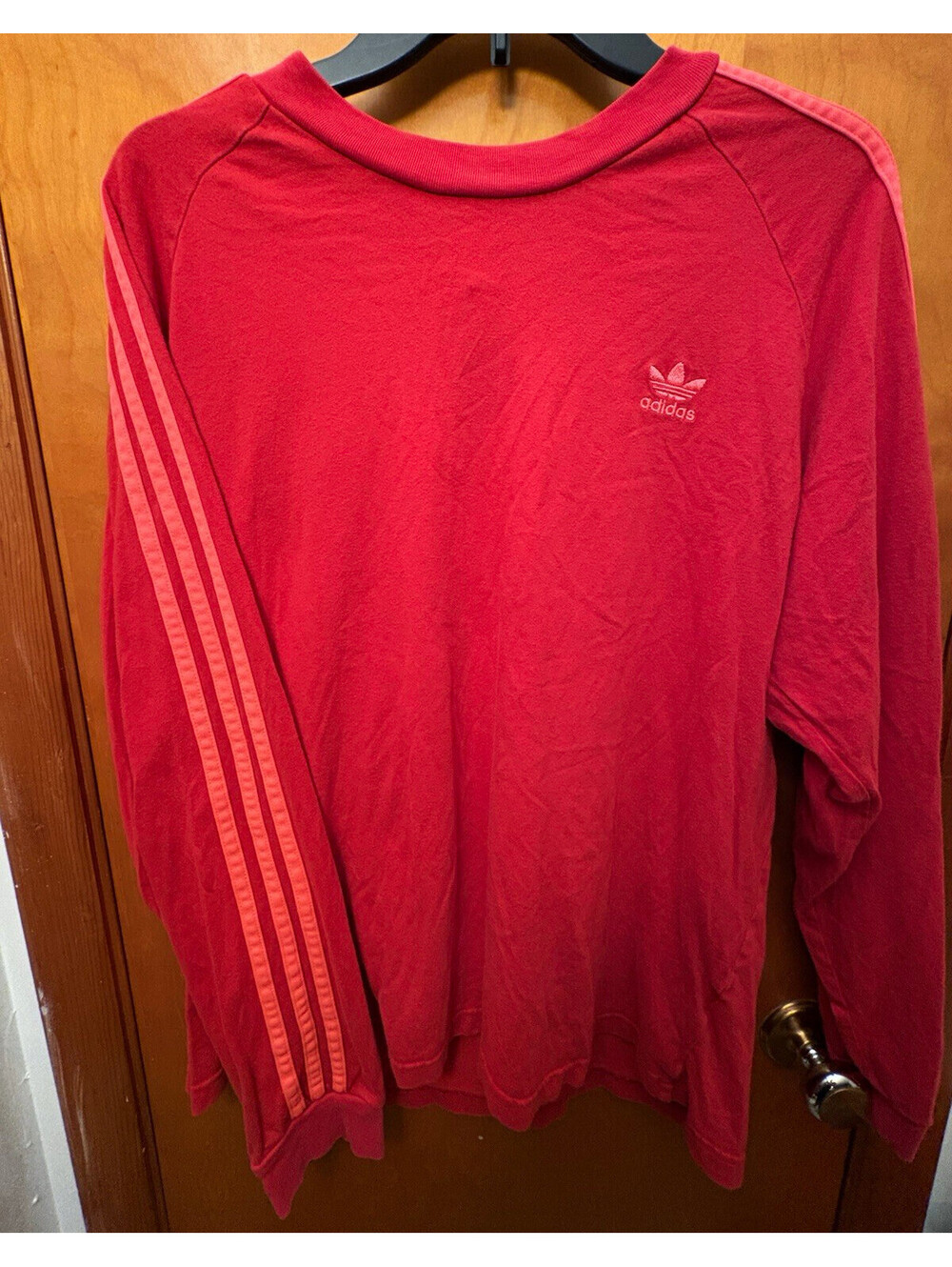Vintage Adidas Originals 3-Stripes Long Sleeve Shirt Red Men’s Large